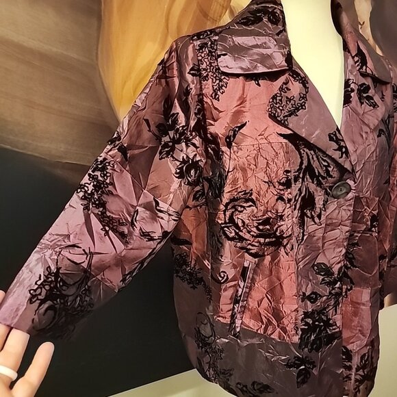 Susan Graver Womens size XL Crinkle Iridescent Patchwork Jacket A93378 Purple - Picture 3 of 8